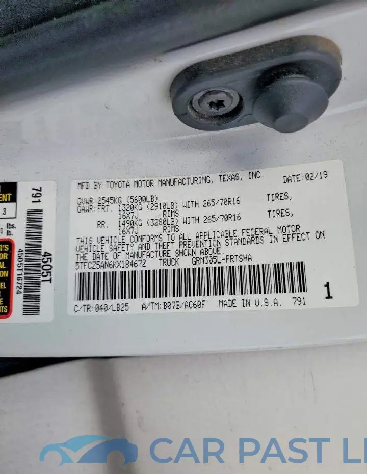 5TFCZ5AN6KX184672# 12