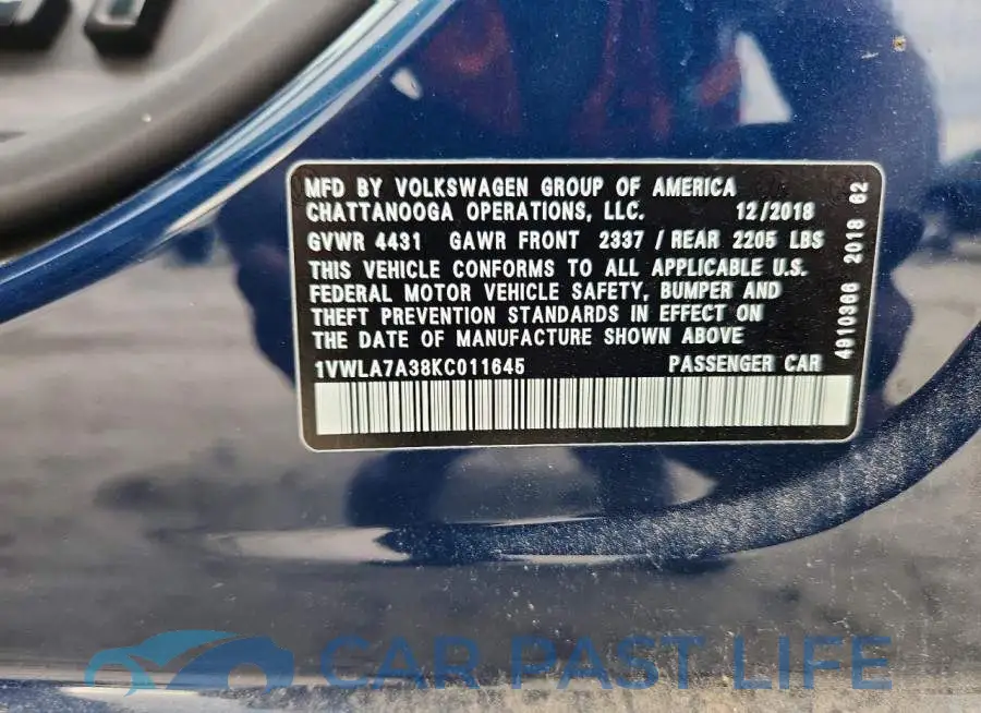 1VWLA7A38KC011645# 12