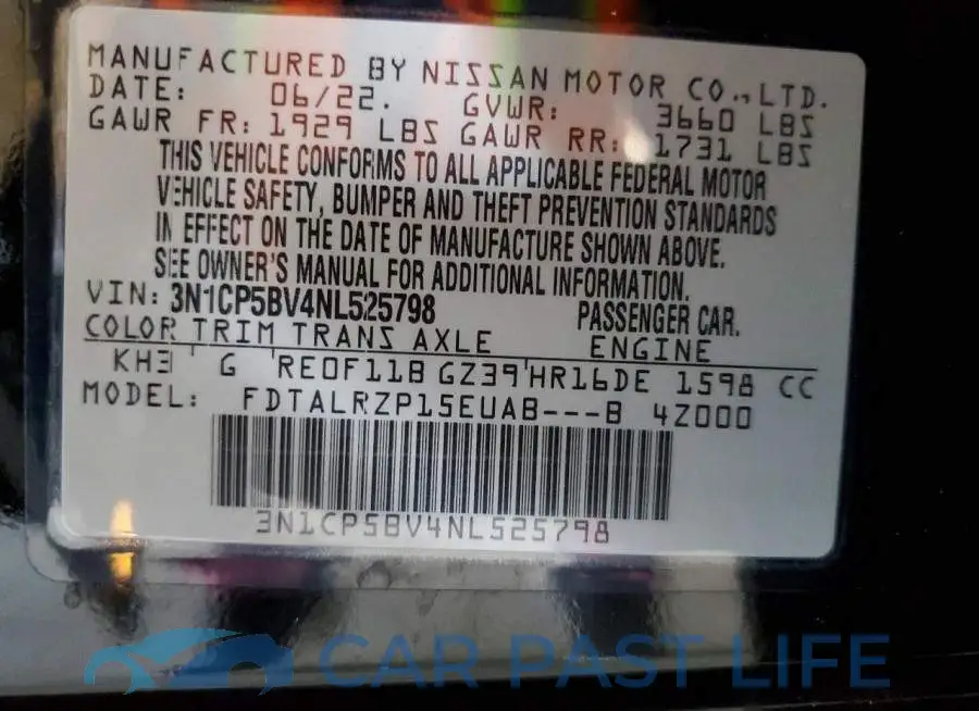 3N1CP5BV4NL525798# 12