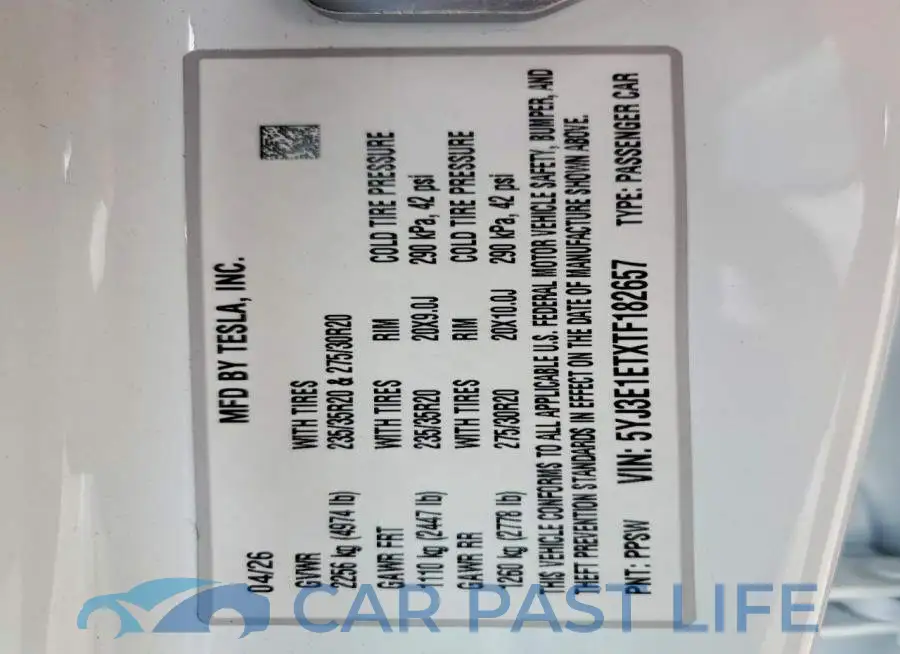 5YJ3E1ETXTF182657# 12