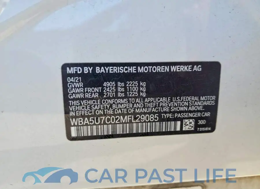 WBA5U7C02MFL29085# 13