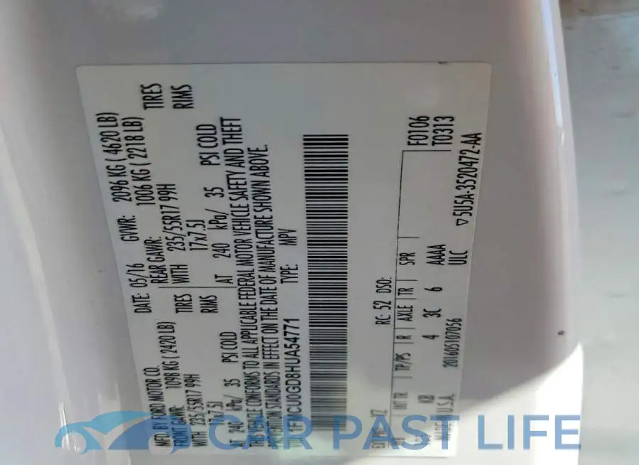 1FMCU0GD8HUA54771# 12