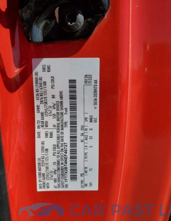 1FT7X2BT4NEF46727# 12