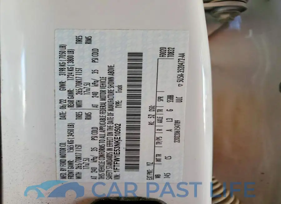 1FTFW1E53NKE10502# 12