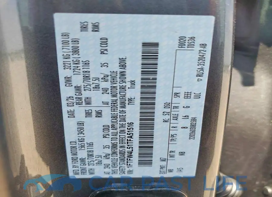 1FTFW4L51TFA51516# 12