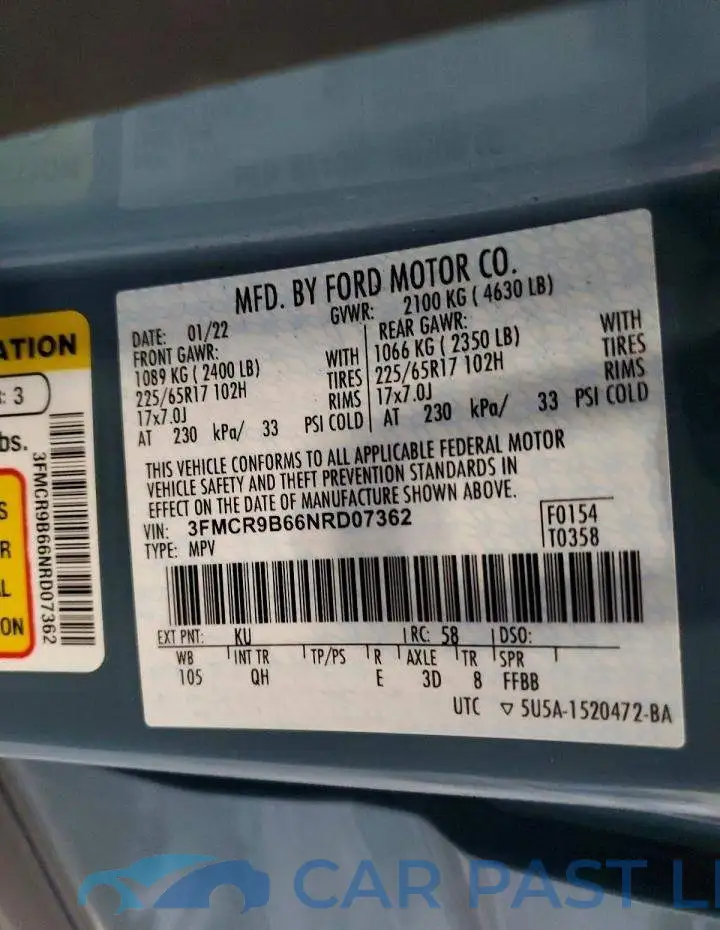 3FMCR9B66NRD07362# 13