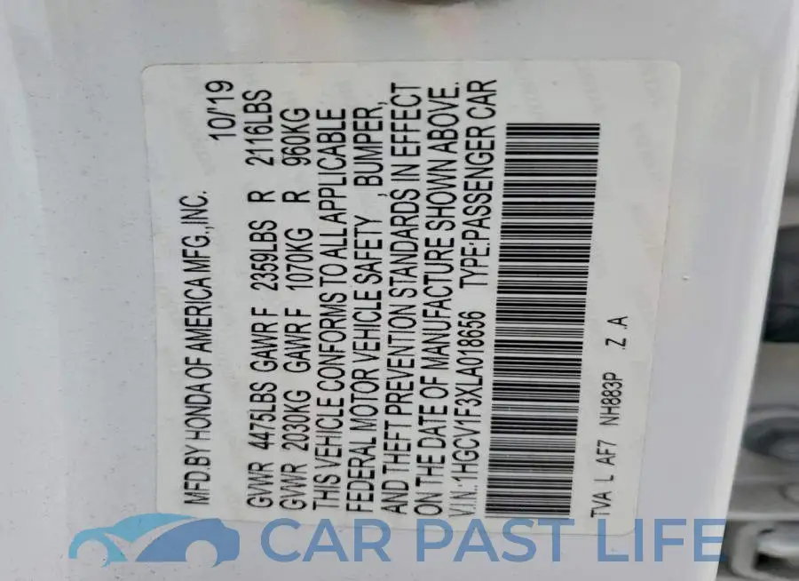 1HGCV1F3XLA018656# 12