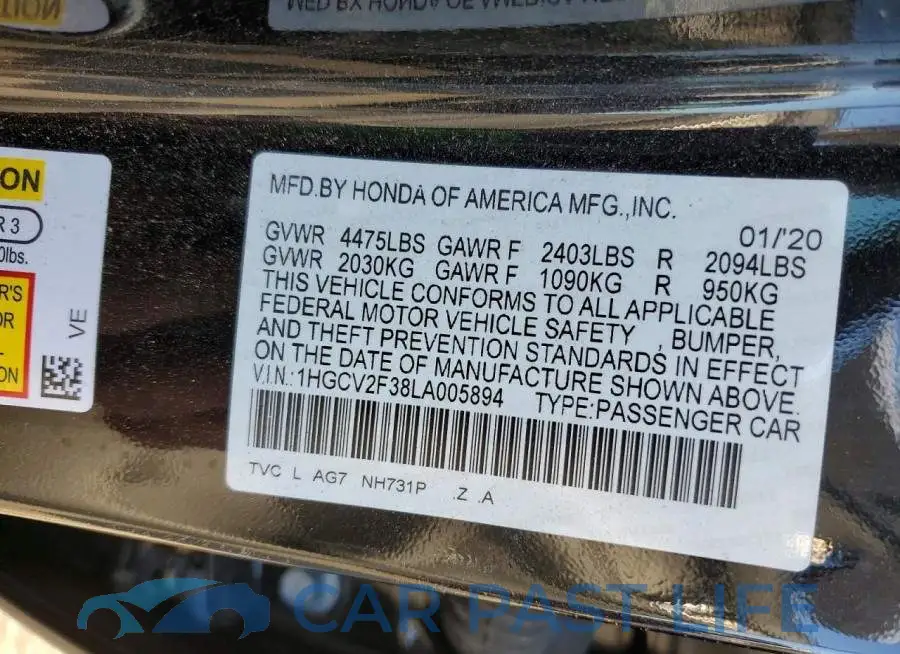 1HGCV2F38LA005894# 12