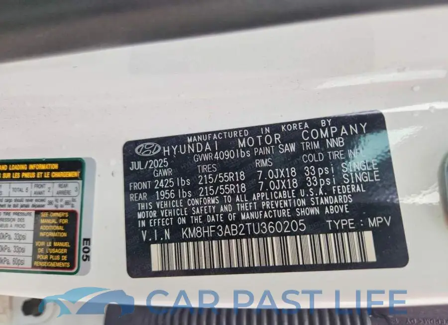 KM8HF3AB2TU360205# 12