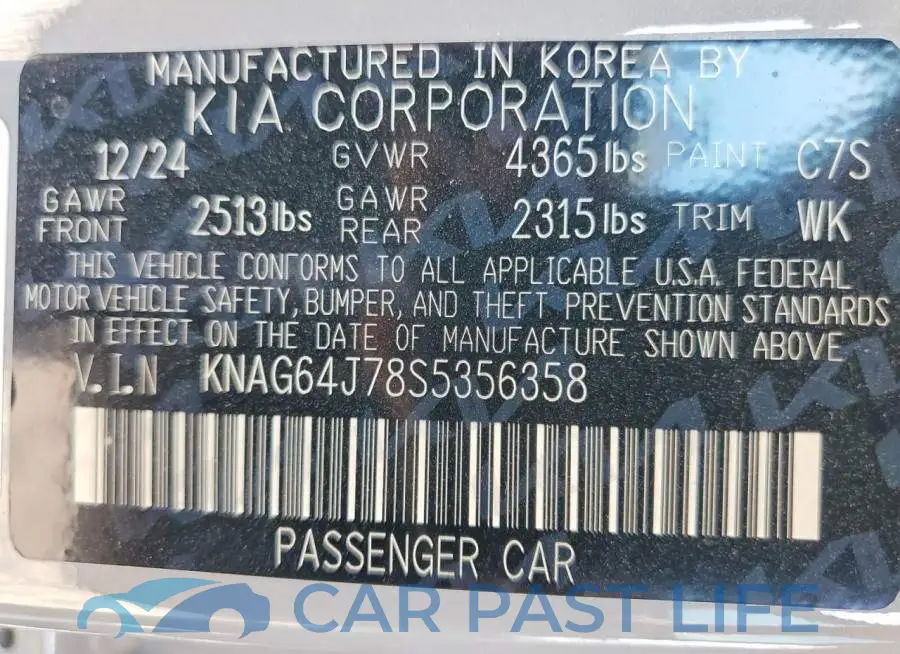 KNAG64J78S5356358# 13