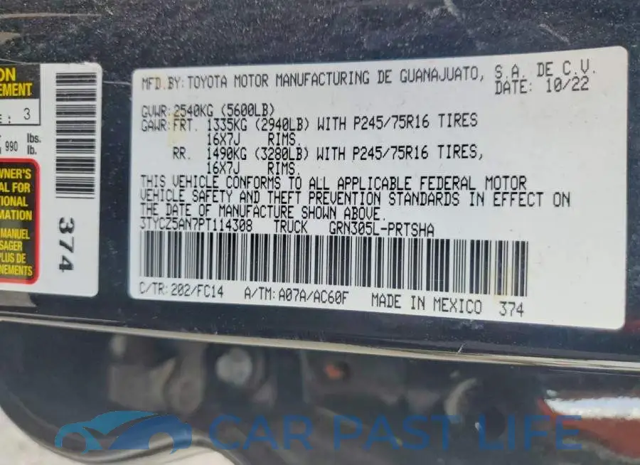 3TYCZ5AN7PT114308# 12