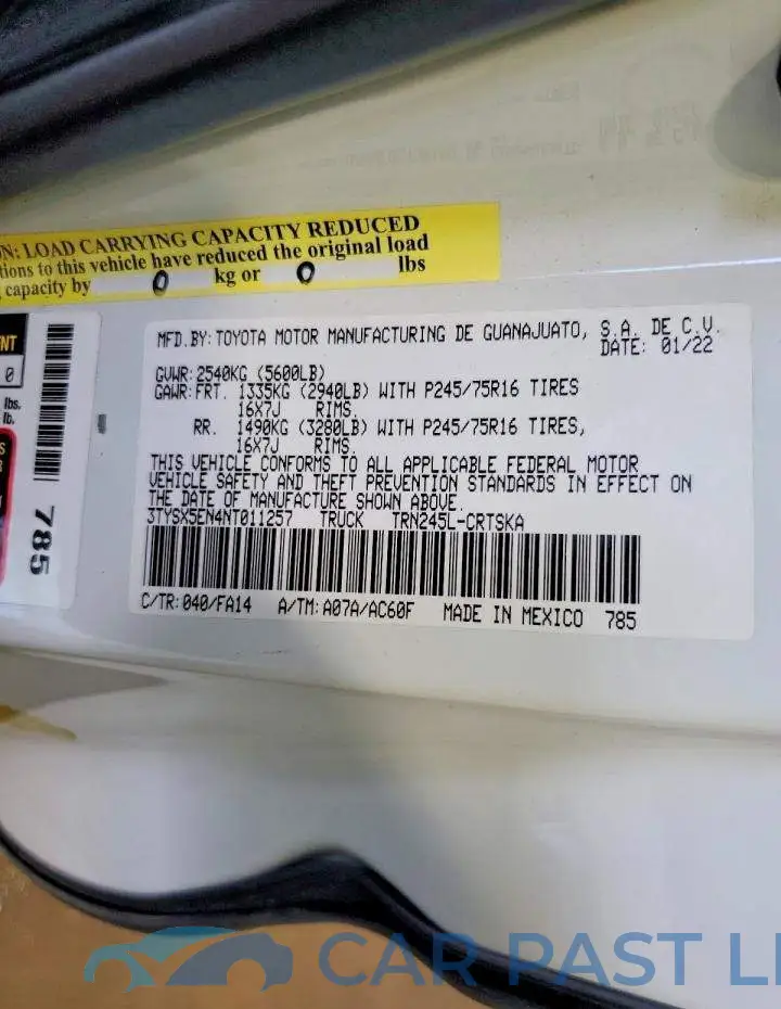 3TYSX5EN4NT011257# 12