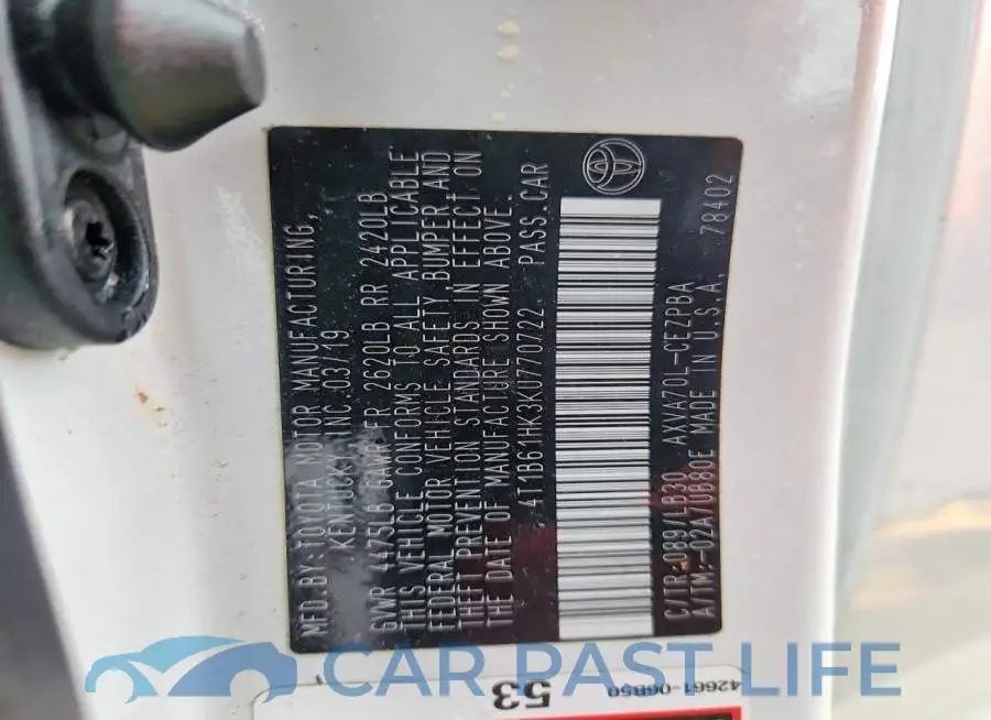 4T1B61HK3KU770722# 12