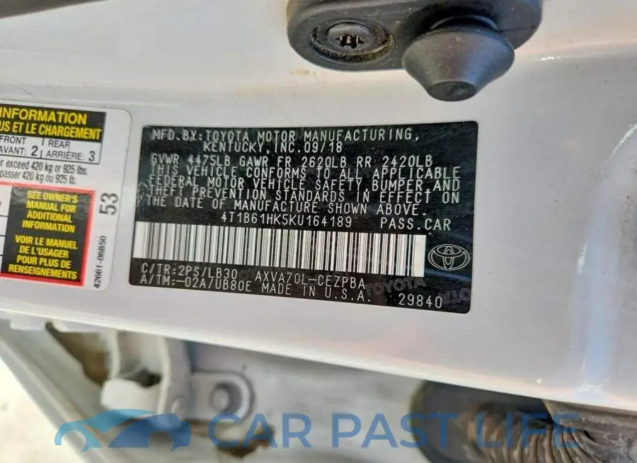 4T1B61HK5KU164189# 12