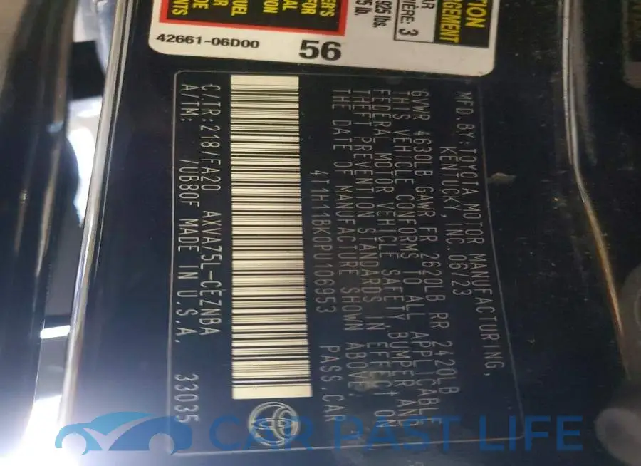 4T1H11BK0PU106953# 13