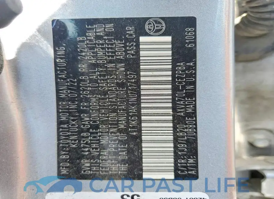 4T1K61AK1NU717497# 12