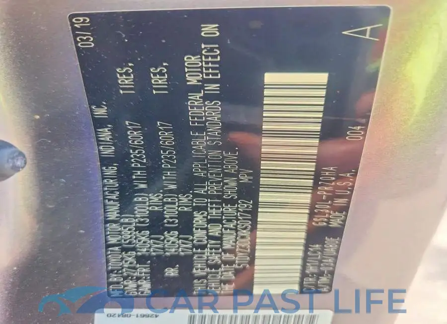 5TDYZ3DCXKS017192# 13