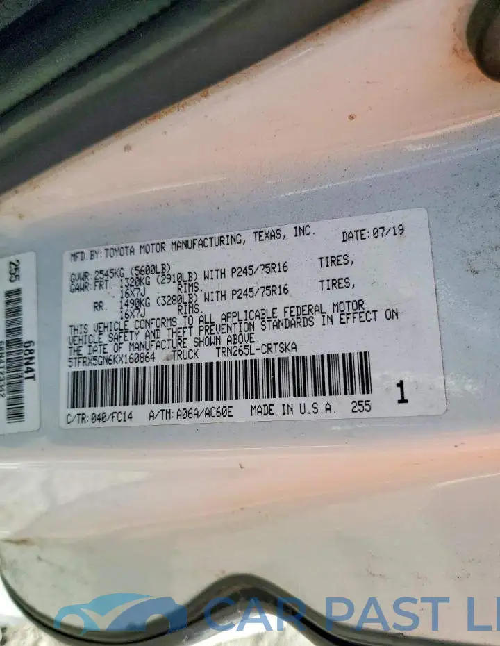 5TFRX5GN6KX160864# 12