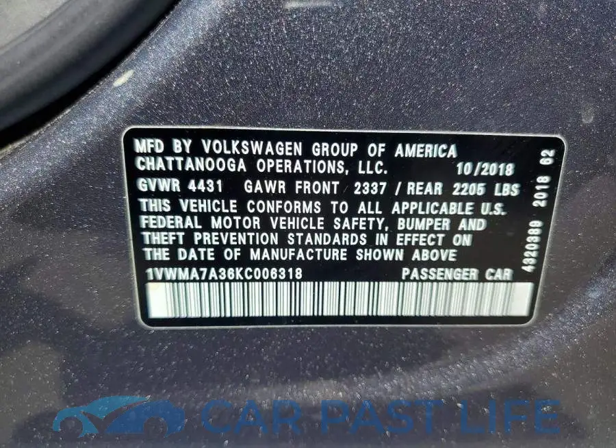 1VWMA7A36KC006318# 12