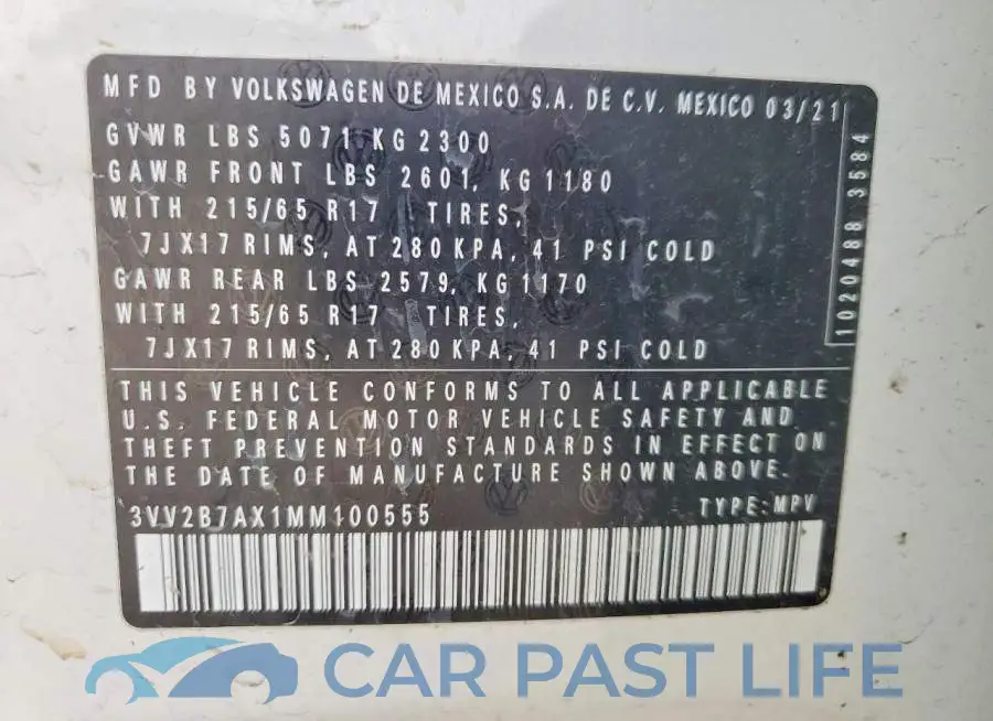 3VV2B7AX1MM100555# 14
