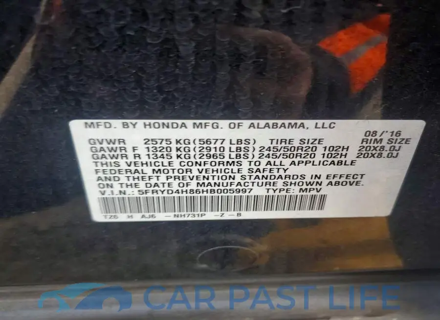 5FRYD4H86HB005997# 14