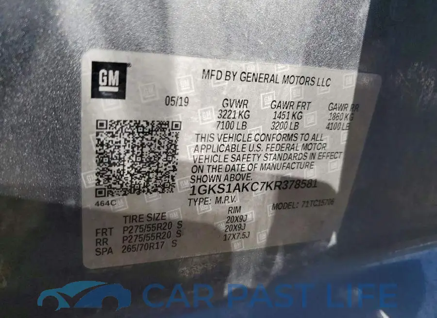 1GKS1AKC7KR378581# 13