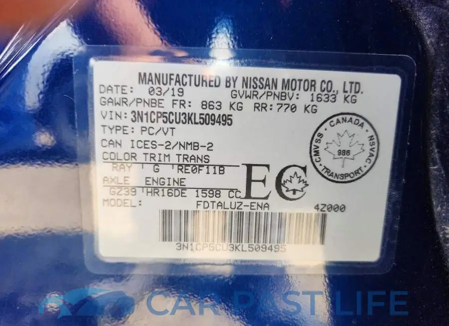 3N1CP5CU3KL509495# 13