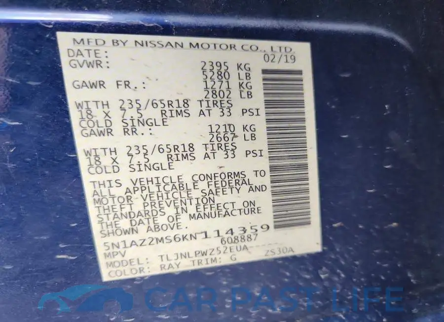 5N1AZ2MS6KN114359# 12
