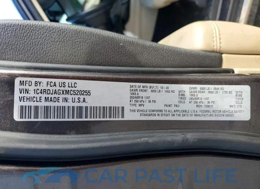 1C4RDJAGXMC520255# 13