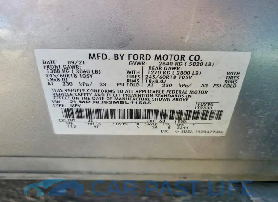 2LMPJ8J92MBL11585# 13