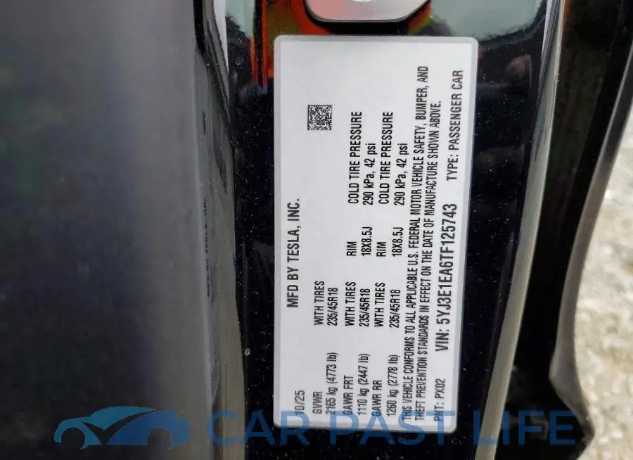 5YJ3E1EA6TF125743# 12