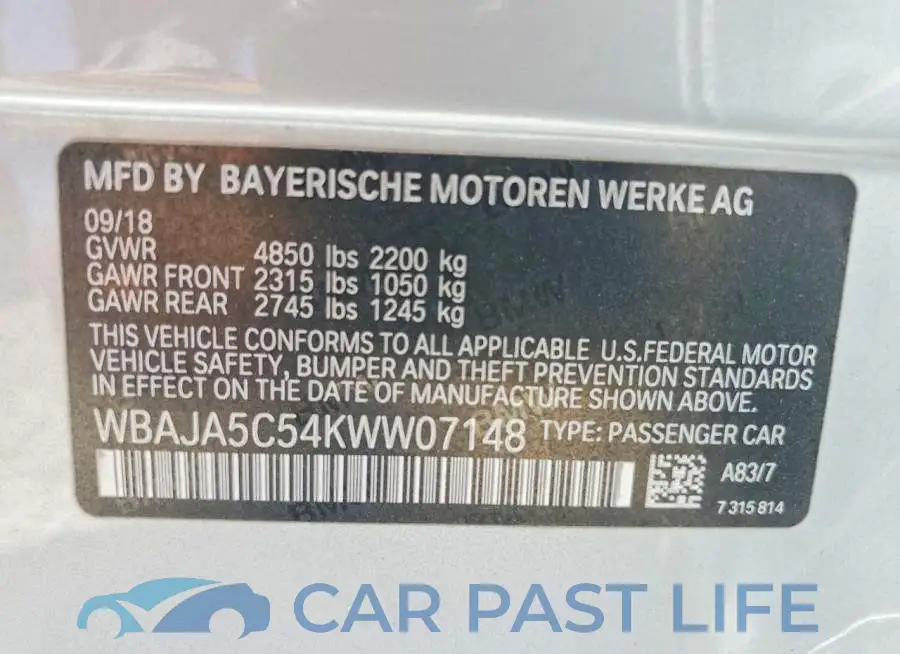WBAJA5C54KWW07148# 12