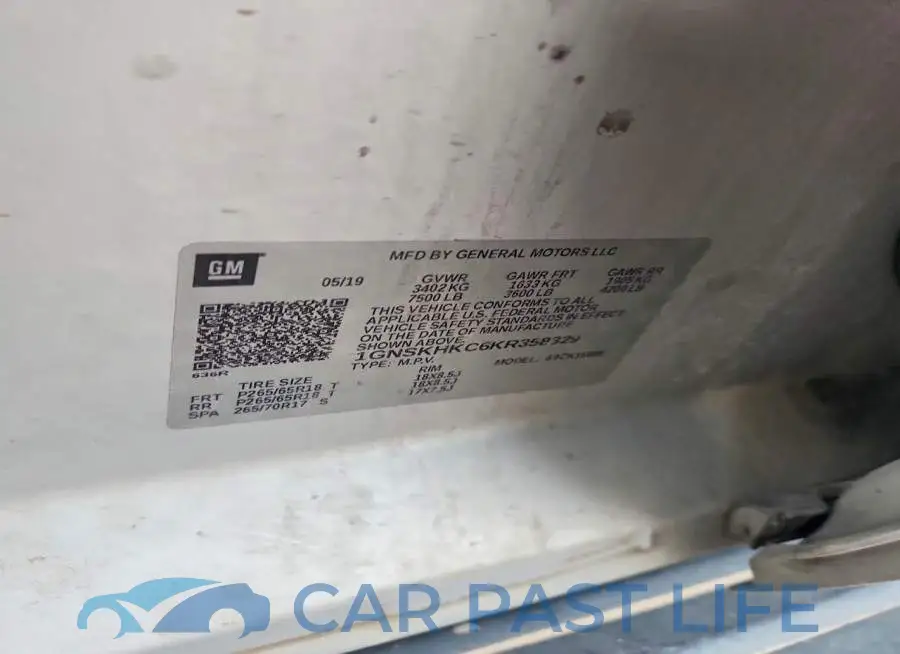 1GNSKHKC6KR358329# 12