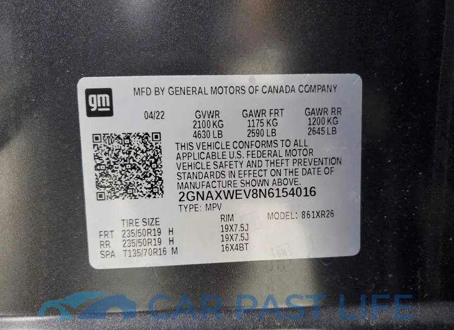2GNAXWEV8N6154016# 13
