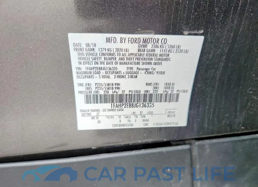 1FAHP2E88JG136335# 12
