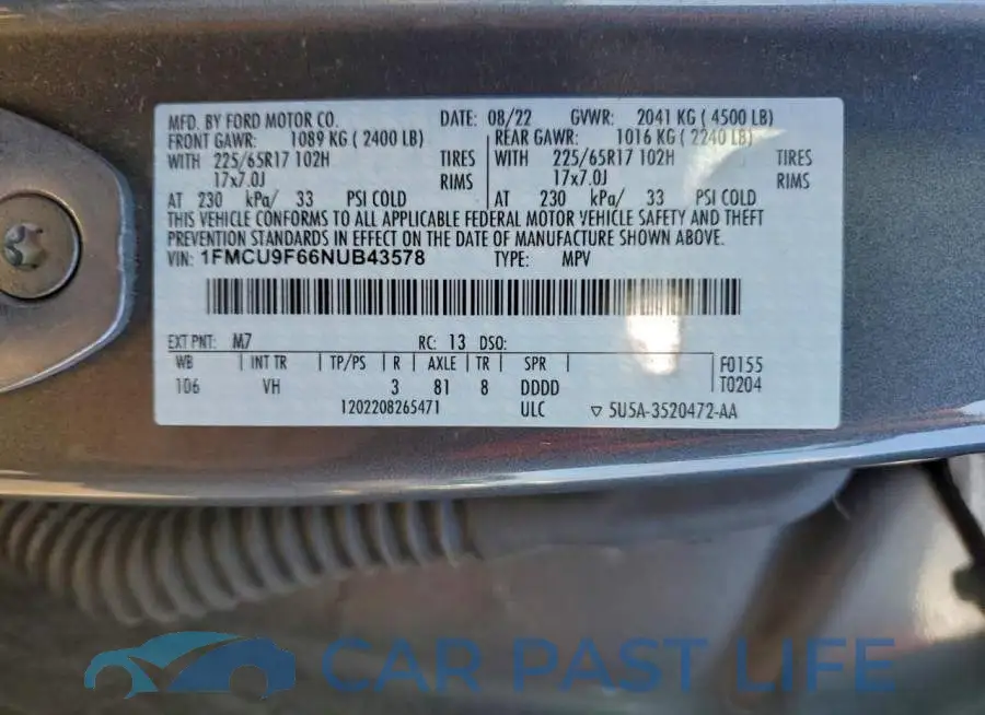 1FMCU9F66NUB43578# 13