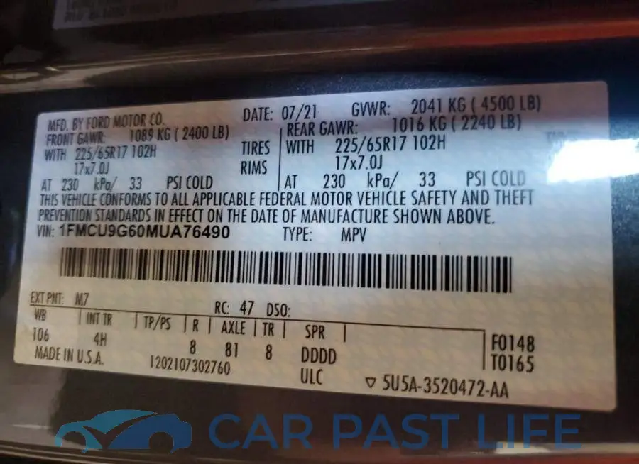 1FMCU9G60MUA76490# 14