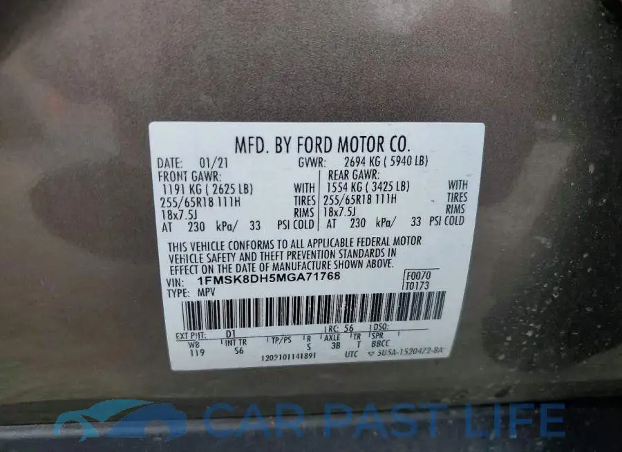 1FMSK8DH5MGA71768# 13