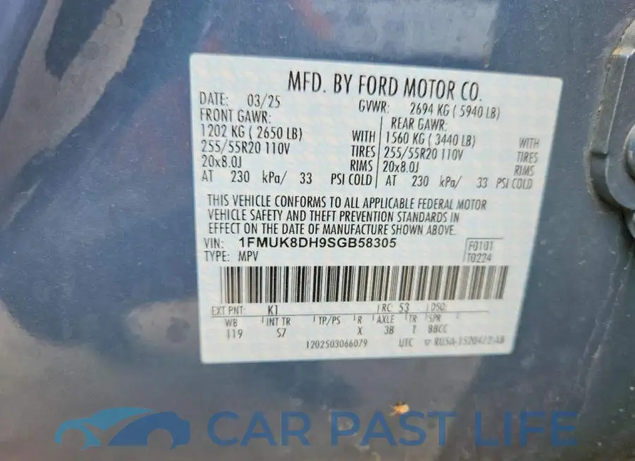 1FMUK8DH9SGB58305# 12