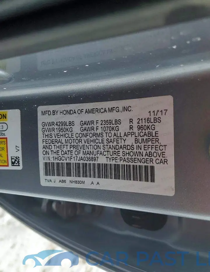 1HGCV1F17JA036897# 12
