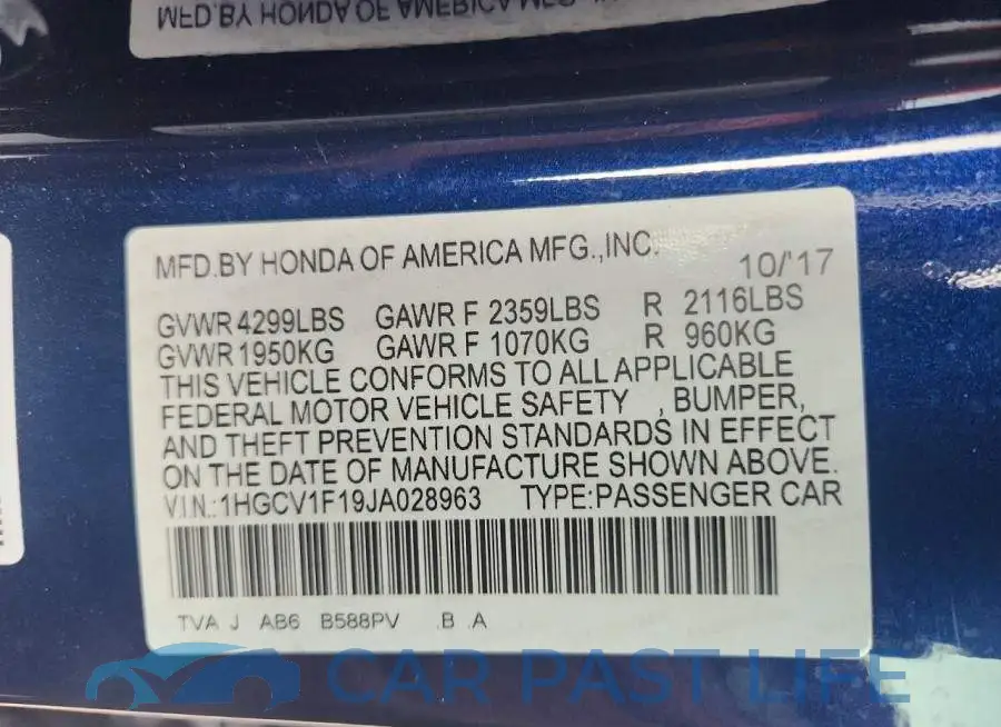 1HGCV1F19JA028963# 13