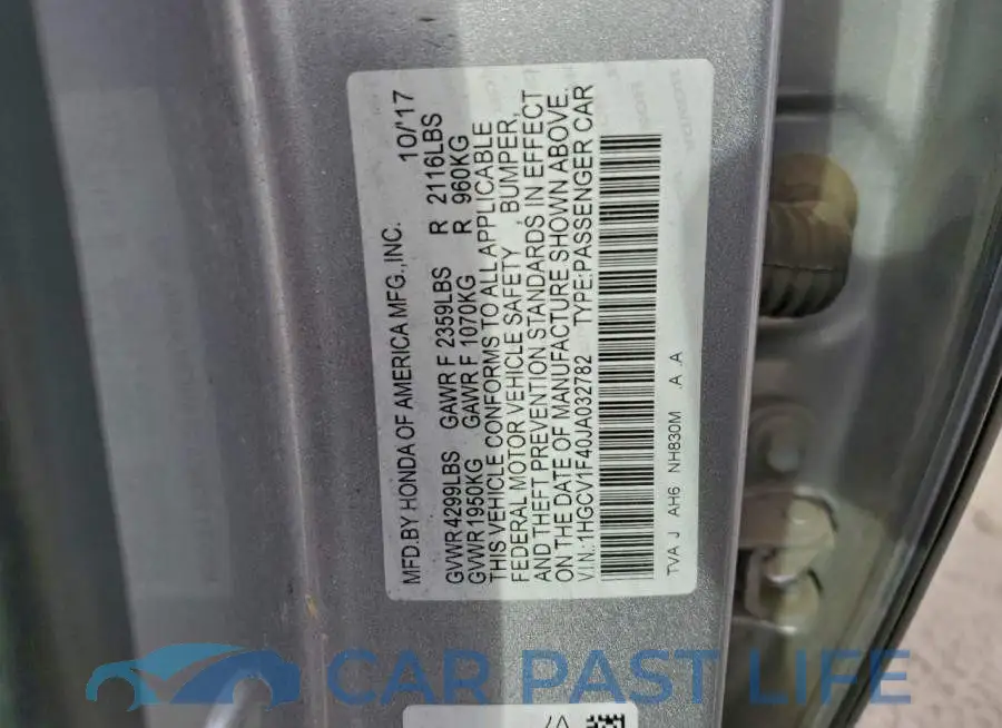 1HGCV1F40JA032782# 12