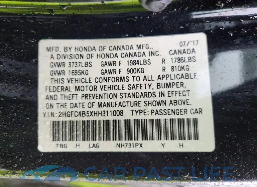 2HGFC4B5XHH311008# 12