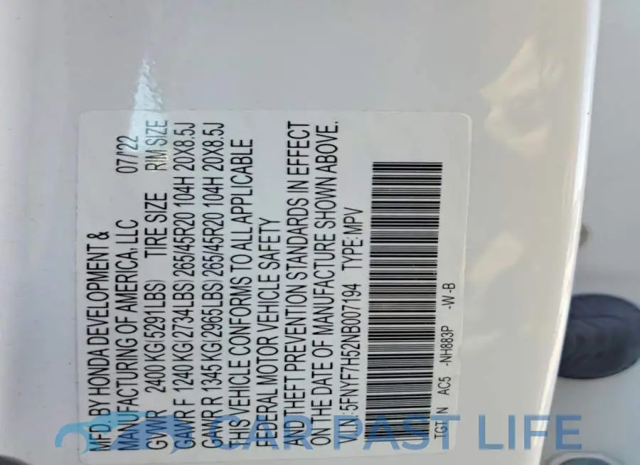 5FNYF7H52NB007194# 13