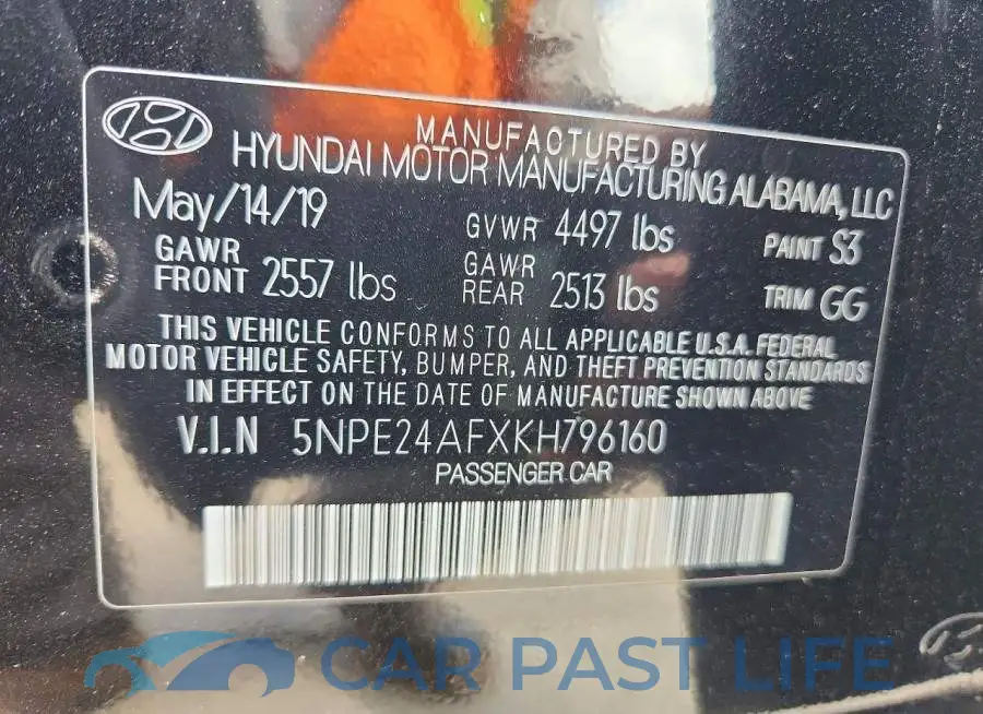 5NPE24AFXKH796160# 13