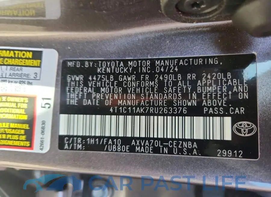 4T1C11AK7RU263376# 12