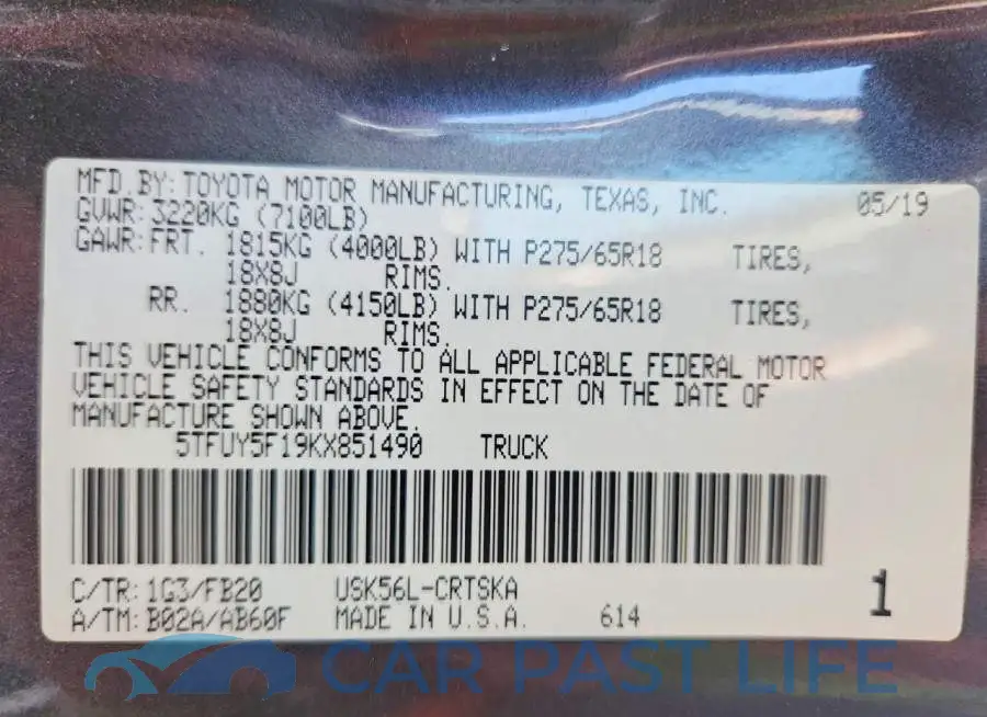 5TFUY5F19KX851490# 13