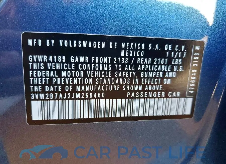 3VW2B7AJ2JM259460# 12