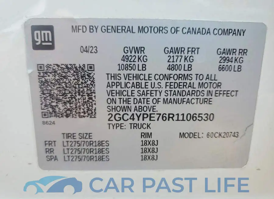 2GC4YPE76R1106530# 12