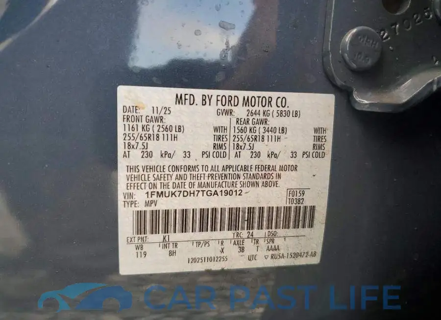 1FMUK7DH7TGA19012# 12